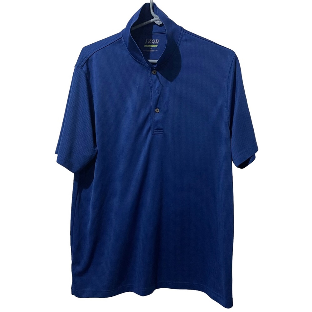 Izod Shirt Men Large Blue Golf Polo Performx‎ Lightweight Casual Solid Button
